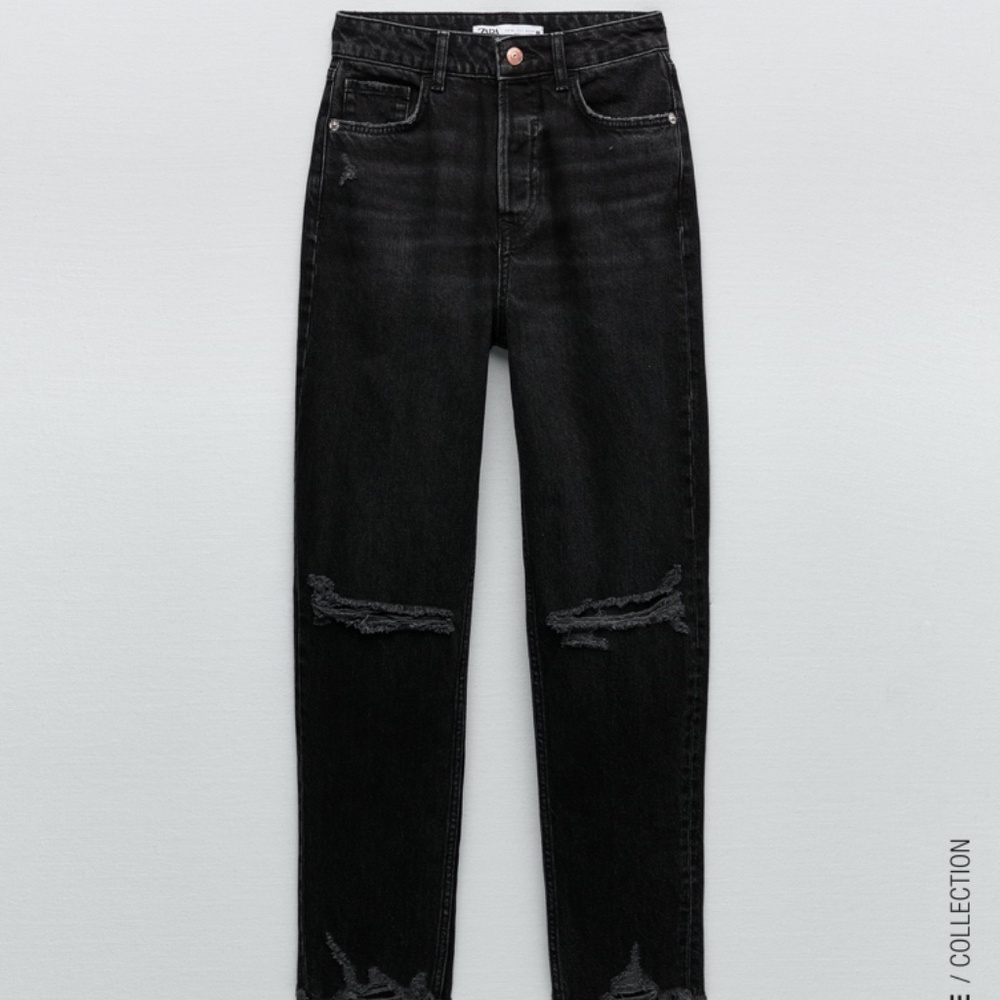 Zara Black Ripped Mom Jeans